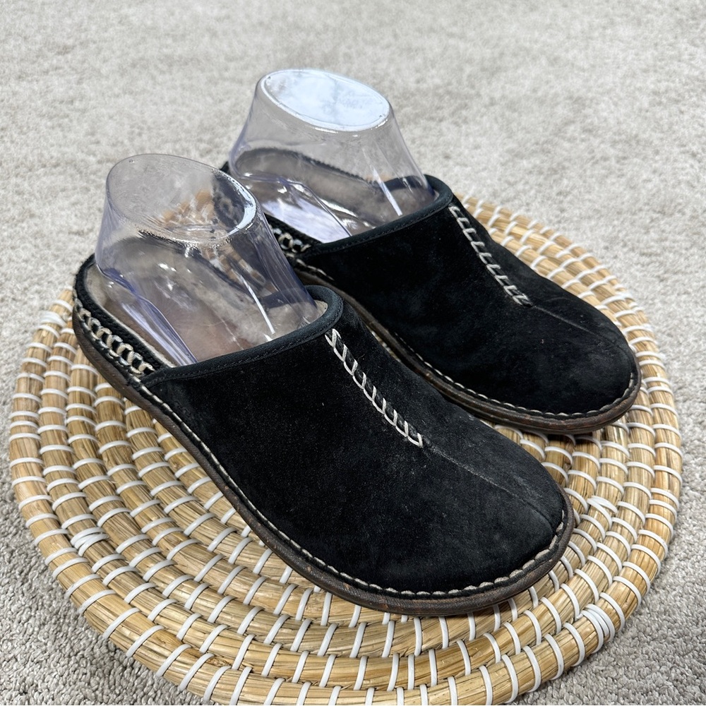 UGG Black Suede Mules with Stitch Detail